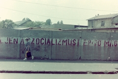 Magyarország, Budapest XIII., Kámfor utca 41., 1988, Fortepan, színes, politikai dekoráció, Budapest, graffiti, Fortepan #5860