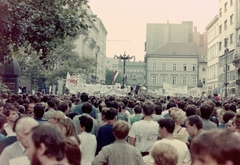 Magyarország, Budapest V., Vörösmarty tér, tüntetés a bős-nagymarosi vízlépcsőrendszer felépítése ellen, 1988. május 27-én., 1988, Fortepan, színes, politika, Budapest, tiltakozás, rendszerváltás, Fortepan #5865