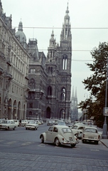 Ausztria, Bécs, a Városháza a Parlament mögül nézve., 1966, Herbály István, színes, automobil, Volkswagen Bogár, Fortepan #58897