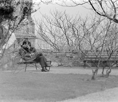 Magyarország, budai Vár, Budapest I., a Halászbástya és a játszótér közötti park a Szentháromság tér mögött., 1975, Fortepan, utcabútor, romantika, emberpár, Budapest, Fortepan #5948