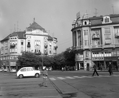 Szerbia, Szabadka, Szabadság tér (Trg Slobode)., 1970, Nagy Gyula, parkoló, Zastava 750, gyalogátkelő, Fortepan #60043