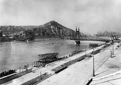 Hungary, Budapest IX., a Szabadság híd helyreállítása a Sóház épületéből nézve., 1946, Fortepan, bridge, wrecked bridge, bridge building, Danube, Budapest, Duna-bridge, János Feketeházy-design, Fortepan #60129