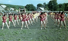 Szlovákia, Poltár, sportpálya., 1960, Zsanda Zsolt, Vajszada Károly, Csehszlovákia, színes, propaganda, sportpálya, szpartakiád, tömegsport, Fortepan #60263