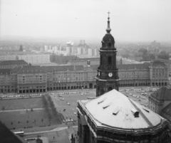 Németország, Drezda, kilátás a Városháza tornyából a Kreuzkirche és az Altmarkt felé., 1970, Gárdos György, templom, látkép, NDK, Fortepan #60584