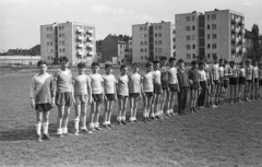 Magyarország, Budapest XIII., Bodor utca 3., Budapest Erdért SE sporttelep., 1962, Lencse Zoltán, labdarúgás, lakótelep, sportpálya, sport mez, Budapest, Fortepan #61201