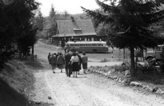 Hungary, Mátraháza, autóbusz-állomás., 1962, Lencse Zoltán, bus, Ikarus-brand, bus stop, Fortepan #61221