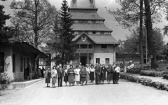 Hungary, Mátraháza, SZOT üdülő (később Pagoda Pihenő Panzió)., 1962, Lencse Zoltán, excursion, tableau, hotel, István Medgyaszay-design, Fortepan #61229