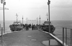 Ukraine,Crimean Peninsula, Kurpati, "Arany-part" hajóállomás., 1962, Lencse Zoltán, Soviet Union, ship, sea, port, riverboat, Cyrillic alphabet, Mellas-ship, Fortepan #61236