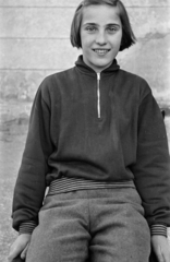 1959, Lipovits Károly, portrait, smile, sweater, girl, Fortepan #61861