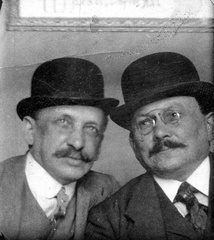 1917, A R, men, moustache, bowler hat, double portrait, Fortepan #62112