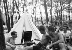 1930, A R, excursion, youth, tent, gramophone, half-naked, Fortepan #62129