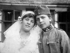 1925, Fortepan, uniform, yard, women, jesting, bride, double portrait, officer, cross-dressing, Fortepan #6277