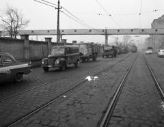 Magyarország, Budapest IX., Soroksári út a Dandár utcától a Boráros tér felé nézve., 1965, Magyar Rendőr, forgalom, teherautó, utcakép, Robur-márka, villamos, kockakő, automobil, Tatra 600 Tatraplan, Framo-márka, furgon, Budapest, Ford Taunus P2, Fortepan #65273