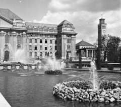 Magyarország, Debrecen, Egyetem és az egyetemi templom., 1966, Magyar Rendőr, templom, egyetem, toronyóra, eklektikus építészet, neobarokk stílus, Boros József-terv, Fortepan #65313