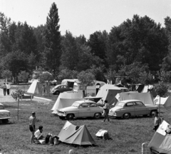 Magyarország,Balaton, Siófok,Balatonszéplak, kemping., 1966, Magyar Rendőr, életkép, Volkswagen-márka, sátor, kemping, Skoda Octavia, Volkswagen Bogár, Fortepan #65409