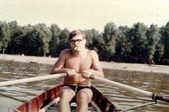 1978, Fortepan, colorful, cigarette, smoking, glasses, boat, paddling, half-naked, Fortepan #6552