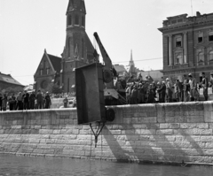 Magyarország, Budapest I., budai alsó rakpart a Szilágyi Dezső térnél a Dunáról nézve., 1968, Magyar Rendőr, baleset, pótkocsi, Budapest, Fortepan #65746