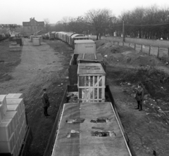 Magyarország, Budapest VIII., Józsefvárosi pályaudvar, jobbra a Salgótarjáni utca túloldalán a Fiumei úti Nemzeti Sírkert (Kerepesi temető)., 1972, Magyar Rendőr, rendőr, vasúti szerelvény, vonat, Budapest, Fortepan #65958