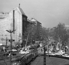 Magyarország, Budapest VIII.,Budapest V., Kálvin tér, szemben a Múzeum körút., 1973, Magyar Rendőr, villamos, neon lámpa, Ganz UV, Budapest, viszonylatszám, Fortepan #65978