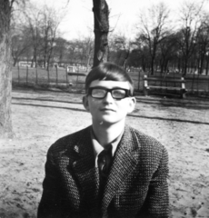 1965, Sándor Dávid, portrait, beat era, glasses, jacket, Fortepan #6602