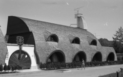 Magyarország, Fadd, Dombori, Dunasor utca, TÁÉV Üdülő és Oktatási Központ (később Aranypart Hotel)., 1982, Magyar Rendőr, kapu, építészet, üdülőhely, épület, Jankovics Tibor-terv, Fortepan #66781