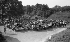 Hungary, Budapest III., Laborc utca., 1982, Magyar Rendőr, motorcycle, number plate, motorcycle race, Budapest, country code sign, Fortepan #66855