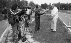 Hungary, Budapest III., Laborc utca., 1982, Magyar Rendőr, microphone, movie camera, motorcycle race, tripod, Budapest, Fortepan #66859