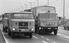 Magyarország, Budapest XI., Petőfi híd a budai hídfőtől nézve., 1983, Magyar Rendőr, teherautó, IFA-márka, IFA W50, rendszám, Budapest, KamAZ-márka, Fortepan #67069