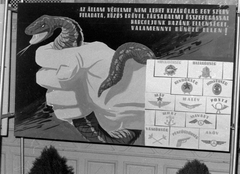 Magyarország, 1961, Magyar Rendőr, MÁV, MÁVAUT-szervezet, posta, MALÉV légitársaság, propaganda, rendőrség, tábla, kígyó, Mahart, AKÖV-szervezet, Fortepan #67437