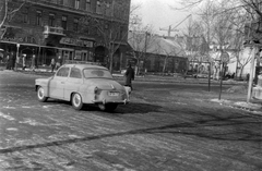 Hungary, Budapest XIII., Váci út a Bulcsú utca torkolatából nézve., 1962, Magyar Rendőr, Skoda-brand, crane, number plate, Budapest, rails, Fortepan #67515