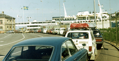 Svédország, Helsingborg, kompkikötő., 1976, A R, hajó, színes, zászló, Polski Fiat-márka, automobil, Polski Fiat 126p, országjelzés, Fortepan #69780