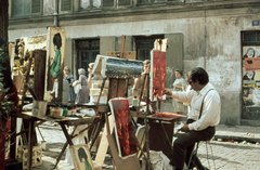 Franciaország, Párizs, Montmartre, Place du Tertre., 1968, A R, színes, festmény, festőállvány, festő, festőkészlet, Fortepan #69842