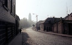 Szlovákia, Losonc, ulica Jána Amosa Komenského az ulica Doktora Herza kereszteződése felől az evangélikus templom felé nézve., 1966, Zsanda Zsolt, Vajszada Károly, Csehszlovákia, színes, utcakép, Fortepan #70063