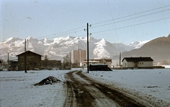 Ausztria, Feldkirch, látkép az Ill folyó felől, háttérben az Appenzelli-Alpok., 1967, Zsanda Zsolt, Vajszada Károly, színes, hegy, Fortepan #70072