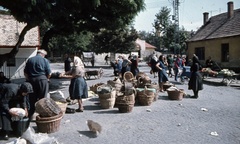 Magyarország, Szentendre, Bükkös part, piac., 1969, Zsanda Zsolt, Vajszada Károly, színes, kosár, Fortepan #70194