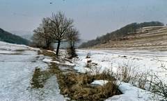 Magyarország, Pilisszentlászló, szántóföldek a falutól nyugatra., 1969, Zsanda Zsolt, Vajszada Károly, hó, színes, Fortepan #70207