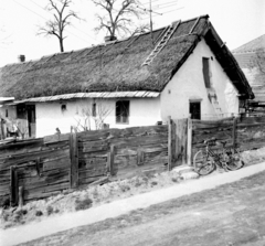 Magyarország, Dunavecse, Zrínyi utca 11., 1975, Jáki László, tetőantenna, létra, zsúptető, parasztház, kerítés, deszka, Fortepan #70423