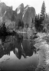 Amerikai Egyesült Államok, Kalifornia állam, Yosemite Nemzeti Park, Cathedral Rocks., 1912, Teodoro Wolf-Ferrari, víztükör, szikla, tükröződés, Fortepan #70464