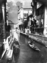 Olaszország, Velence, Rio de San Trovaso, szemben a Palazzo Contarini Corfù., 1900, Teodoro Wolf-Ferrari, gondola, csatorna, Fortepan #70479