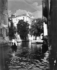 Olaszország, Velence, Rio de San Polo a Rio de San Stin torkolata előtt., 1900, Teodoro Wolf-Ferrari, gondola, csatorna, Fortepan #70488