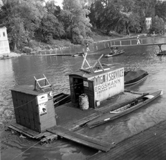 1940, Rátonyi Gábor Tamás, reklám, csónak, hajóhíd, Robert Bosch, Fortepan #70636