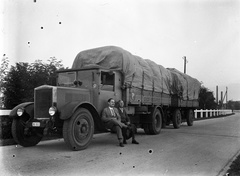 Magyarország, 10-es főút., 1934, Lissák Tivadar, magyar gyártmány, teherautó, pótkocsi, Rába-márka, címer, licenc, rendszám, Krupp-márka, Rába-Krupp, Fortepan #71044