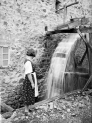 1935, Lissák Tivadar, girl, watermill, Fortepan #71103