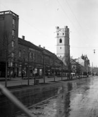 Magyarország, Debrecen, Piac utca (Ferenc József út), szemben a református Kistemplom (Csonkatemplom)., 1941, Lissák Tivadar, templom, utcakép, Fortepan #71714