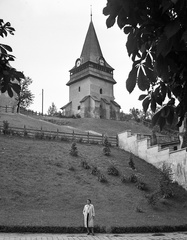 Magyarország, Miskolc, az avasi református templom harangtornya., 1943, Lissák Tivadar, templom, óra, torony, harangtorony, Fortepan #72223