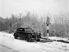 1943, Lissák Tivadar, hó, német gyártmány, DKW-márka, jelzőtábla, automobil, DKW F5/F7/F8, Fortepan #72635