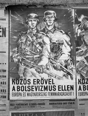 Hungary, Budapest XIII., plakátok a Pozsonyi út 38-40. számú ház Szent István park felőli oldalán, a Dunapark kávéház bejárata mellett., 1944, Lissák Tivadar, poster, Budapest, fascism, Fortepan #72669