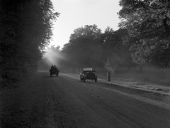 1944, Lissák Tivadar, szekér, Fiat-márka, olasz gyártmány, fogat, naplemente, jelzőtábla, automobil, Fiat 508 Balilla, Fortepan #72858