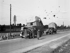 1944, Lissák Tivadar, magyar gyártmány, teherautó, Ford-márka, légvezeték, Weiss Manfréd-márka, licenc, 39M Ford-Marmon-Herrington, Ford G917T, Marmon-Herrington-márka, leselkedő, költözés, szerelés, Fortepan #72862