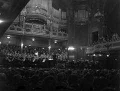 Hungary, Budapest VI., Zeneakadémia, Nagyterem., 1946, Lissák Tivadar, musical instrument, university, band, crest, organ, theater room, Budapest, auditorium, Fortepan #73038